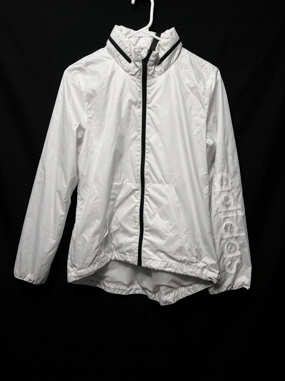 adidas White Windbreaker Jacket with Black Trim